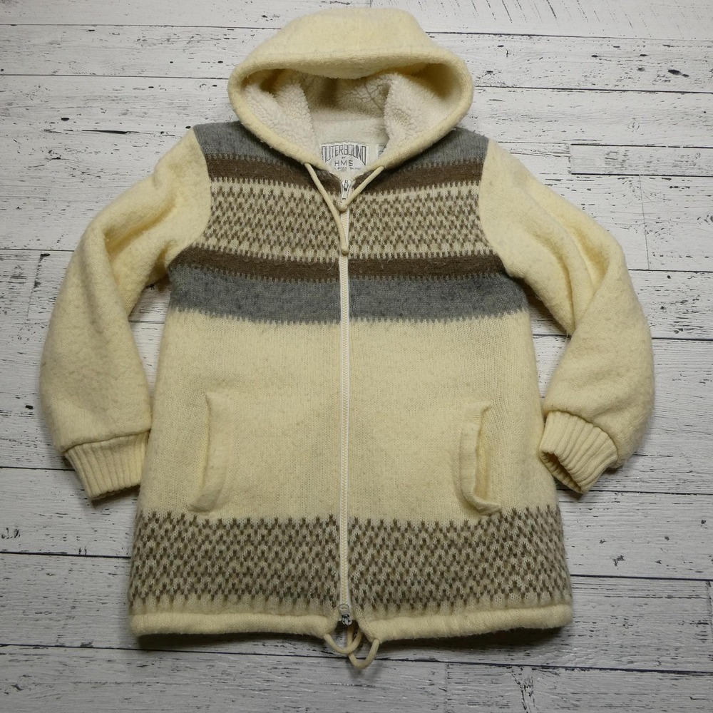VINTAGE Outerbound by HMS Sweater Mens Medium Hooded Full Zip Sherpa Wool 90s
